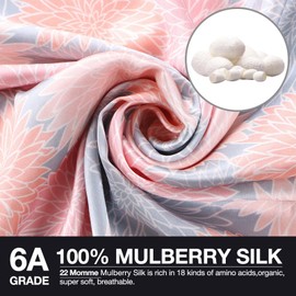 FELYSIK Pink Blue Floral Print Silk Pillowcase for Hair and Skin - Queen 20"x30", 22 Momme 100% Mulberry Silk Pillow Cases with Zipper