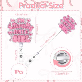 I'm Literally Just a Girl Badge Reel - Cosmisun Pink Bow Badge Reels Retractable with Alligator Clip Glitter Coquete ID Badge Holder for Nurses Nursing Student RN CNA Medical Worker Teacher Office