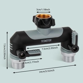 Tesmotor 2-Way T Distributor for Taps, 2 Distributors 3/4 Inch Adapter with Ball Valve for Adjusting and Shutting Off Water Flow