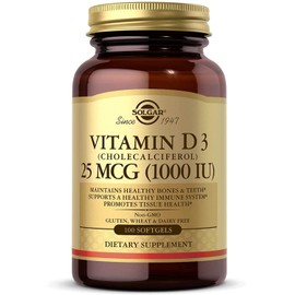 Solgar Vitamin D3 (Cholecalciferol) 25 mcg (1000 IU), 100 Softgels - Helps Maintain Healthy Bones & Teeth - Immune System Support - Non-GMO, Gluten Free, Dairy Free - 100 Servings