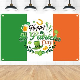 Happy St. Patrick's Day Banner - St. Patricks Day Decorations Backdrops for Photography, Shamrock Ireland Flag Banner for Irish Party Home Outdoor Supplies Décor