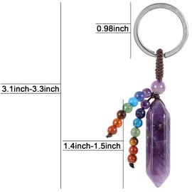 Nupuyai Crystal Key Ring Hexagon Gemstone Pendant Keychain with Chakra Stones Beads Tassel, Key Ring Bag Charm Lucky Charm Amulet, purple