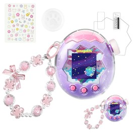 Seltureone Tamagotchi Paradise Protective Case + Zoom Dial Cover, Communication Compatible, Tamagotchi Paradise Case, PC Material, Cute Strap Decoration, Tamapara Exclusive PET Film, All Around Protection, Shock-Absorbing, Durable, Scratch-Resistant, Str