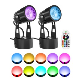 DOREIO LED Spot Lights Indoor 3W RGB Accent Lighting Up Lights Indoor Spotlight Lamp for Plants 120V Uplighting Decor US 2-Plug 6 FT Cord with Floor Foot Switch (2 Pack with Base)