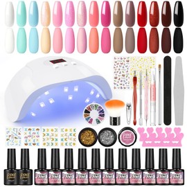 15pcs Gel Nail Polish Kit with U V Light Starter Kit Spring Colors Gel Polish 36W Nail Lamp Top Base Coat Nail Decorations Glitter Gel Manicure Kit Mother's Day Gifts for Women Home DIY