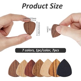SUPERFINDINGS 7Pcs 7 Colors Wood Guitar Picks Colorful Guitar Finger Picks Exotic Wood Guitar Pick Wooden Guitar Plectrums Triangle Guitar Picks Musical Instrument Accessorie for Bass Guitar Ukulele