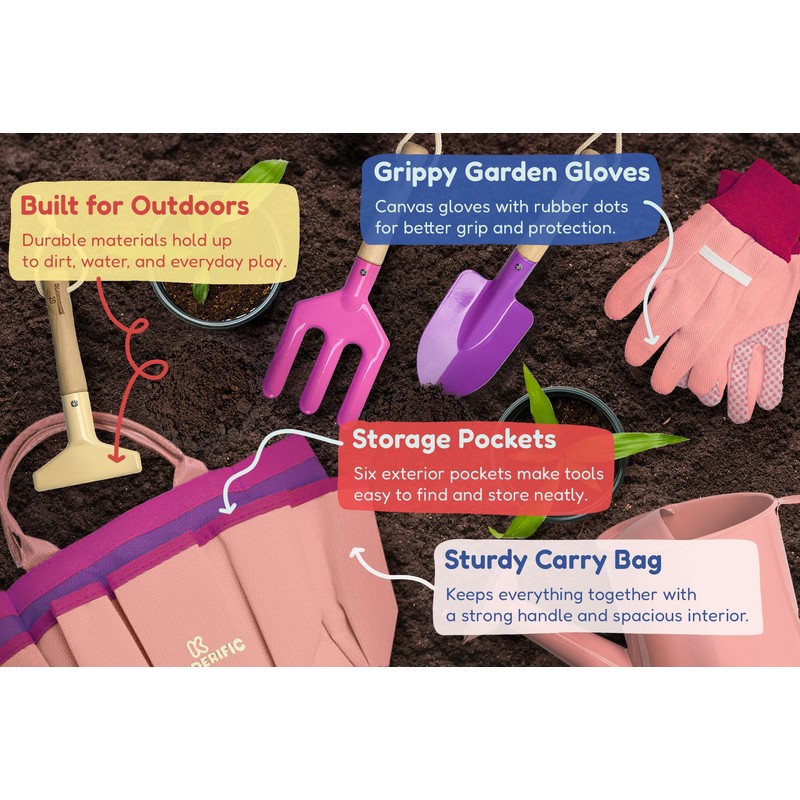Gardening Set, Tool Kit, for Kids, STEM, Includes Tote Bag,