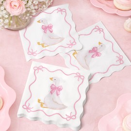 Kriyokiaa 50 Pcs One Silly Goose Decor Paper Napkins 3-Ply 6.3 x 6.3 in Pink Bow Silly Goose Baby Shower Disposable Napkins for Girl Pink Baby Shower 1st Birthday Party Dessert Table Bridal Decor