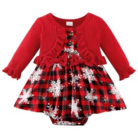 Newborn Christmas Outfit Baby Girl Red Knit Long Sleeve Romper Plaid Dress Cute Snowflake Baby Girl Fall Outfits 0-6 Months