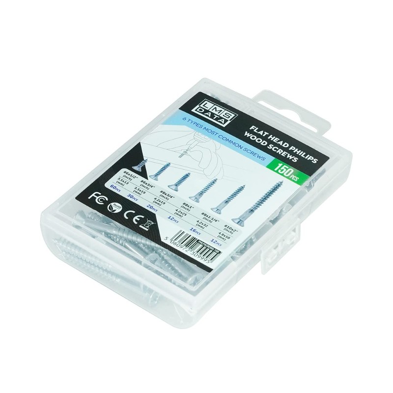 LMS Data Phillips Flat Head Wood Screws - 150 Pieces