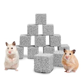 Hamiledyi 12 PCS Chinchilla Chew Toys Lava Blocks Hamster Chew Toys for Teeth Grinding Square Stone Mineral Calcium Stone for Bunny Rabbit Hamster Chinchillas Squirrel and Other Small Animals