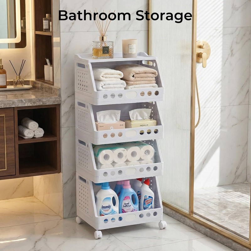 UFORU 4 Tier Rolling Storage Cart, Plastic Open Storage Basket