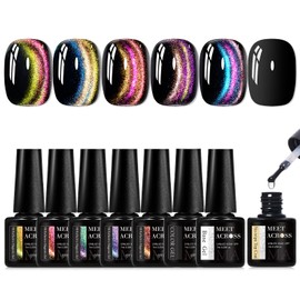 MEET ACROSS 9D Cat Eye Gel Nail Polish 9PCS Chameleon Magnetic Cat Eye Gel Polish Set with Magnet, Magic Galaxy Rainbow Effect Cateye Magnetic Nail Polish Gel Salon Gift
