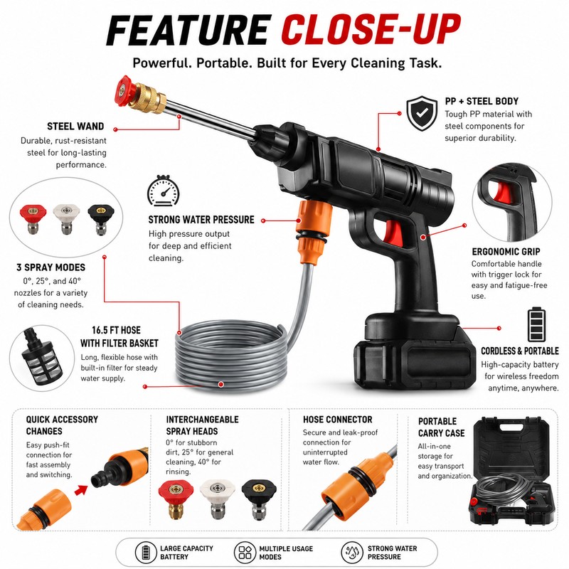 Cordless Pressure Washer Gun for Car Cleaning – Portable High