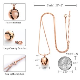 Stainless Steel 20mm Baseball Memorial Urn Jewelry Pendant Hold Cremation keepsake necklace for ashes, Crystal, No Gemstone