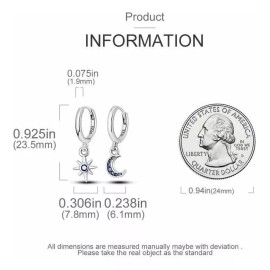 PMX Aretes Plata S925, Luna Y Estrella, Pavé De Zirconias, Hoops