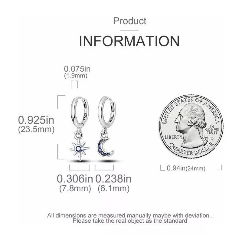 PMX Aretes Plata S925, Luna Y Estrella, Pavé De Zirconias,