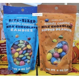 Trader Joe Bite Sized Candy Coated Milk Chocolate Candies & Dipped Peanuts 6oz 170g (2 Bags)