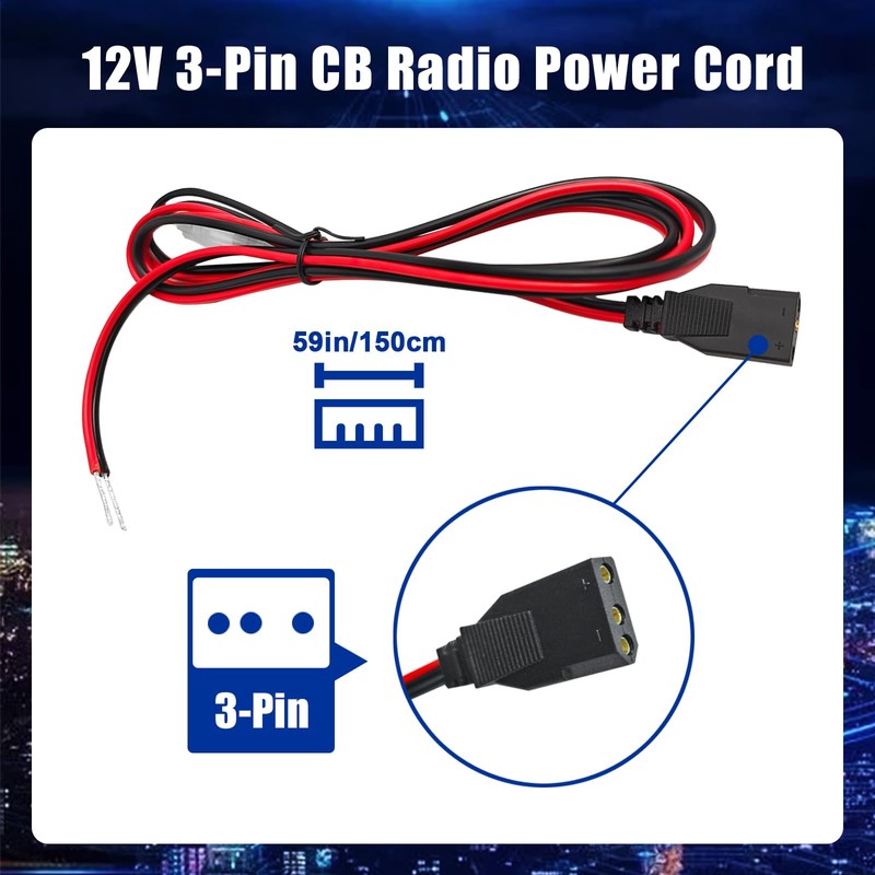 ZWEHKD CB Radio Power Cord 3 Pin 2-Wire CB Power