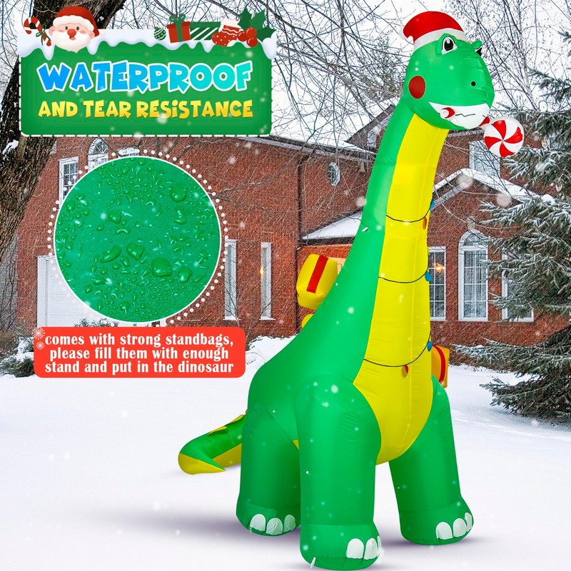 Calmbee 10 FT Christmas Inflatables Decoration, Giant Movable-Head Dinosaur with