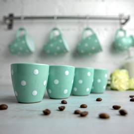 City to Cottage Ceramic Espresso Cups of 4, Small Expresso Shots, Demitasse, Perfect for Espresso Machine, Handcrafted Cups (Turquiose Blue Polka Dot)