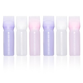 Kiperline Pack of 6 Applicator Bottle Hair, 120 ml Hair Oil Applicator Bottle, Root Comb Applicator Bottle, Hair Dye Bottles Hair Dye Brush Bottle (White, Purple, Pink)