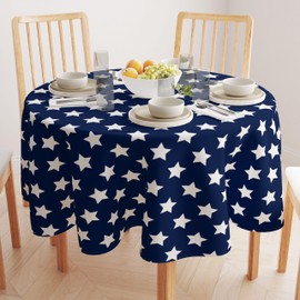 Fabric Textile Products | Navy Freedom Stars Tablecloth | 4th of July Round Tablecloth | 70" Round | Machine Washable and Stain-Resistant for Easy Care | Made in The USA