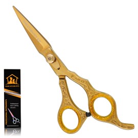 Hairdressing Barber Hair Cutting Scissor for Professional Barbers Stainless Steel Cutting Shears - For Salon Barber Accessories, Men, Women, Children and Adult Hair Scissors (Antic Golden Yellow, 6.5)