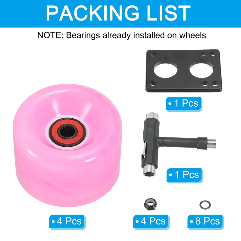 PATIKIL Roller Skate Wheelset 4pcs 65mm 78A Light Up Skateboard