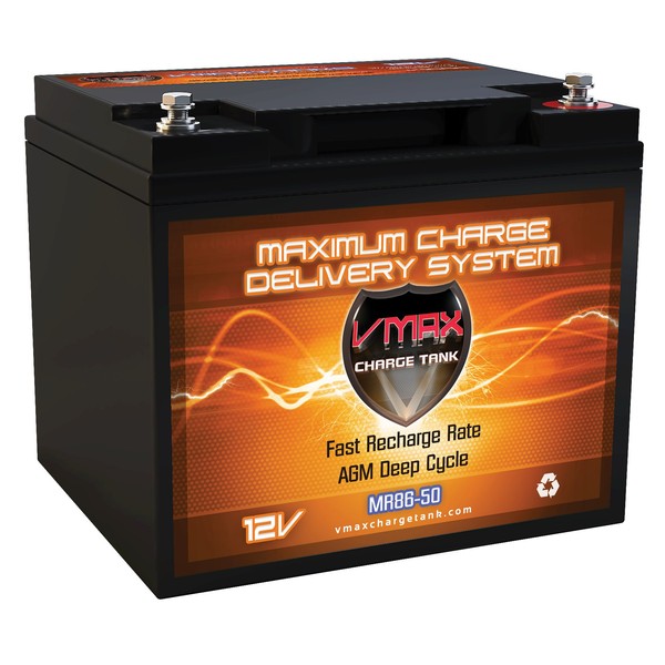 VMAX MR86-50 12V 50AH AGM Deep Cycle Battery (7.8"Lx6.6"Wx6.7"H) compatible with Goplus® New 46lbs Freshwater 12 Volt Trolling Motor
