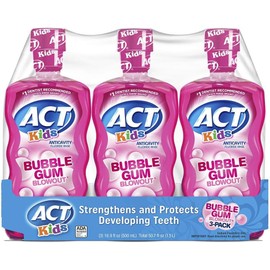 ACT Kids Bubblegum Blowout Enjuague anticavidad, 3 ct./16 onzas. Peso neto 1,43 onzas, 50 onzas líquidas