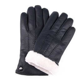 Hand Gewand by Weikert Chuck - Distinctive Men's Goat Leather Gloves with Curly Lambskin Lined, Touch Screen, Elegant Stitching Lambskin Gloves, Men's Leather Glove, black