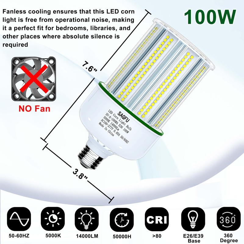 SAGFU 100W LED Corn COB Light Bulb,LED Corn Bulb 5000K
