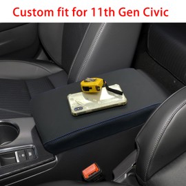 LOCOY Center Console Armrest Cover Fit for Honda Civic Accessories 2022 2023 2024, 11th Gen Civic Arm Rest Box Protective Cover, Middle Console Pad, Armrest Lid Leather Cover (Blue Stitches)