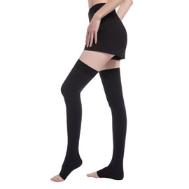 Myshear 20-30 mmHg Thigh High Compression Stockings for Women Men, Medical Graduated Compression Hoses, Open Toe Compression Socks for Varicose Veins, Edema, DVT