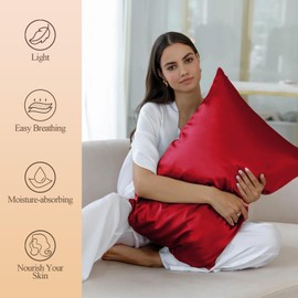 Silk Like Satin Pillowcase Cal King Size, Burgundy Smooth and Cooling Satin-Silk Pillow Cases for Hair and Skin with Envelope Closure, Gift for Women Men, 2 Pack (20x40, Burgundy)