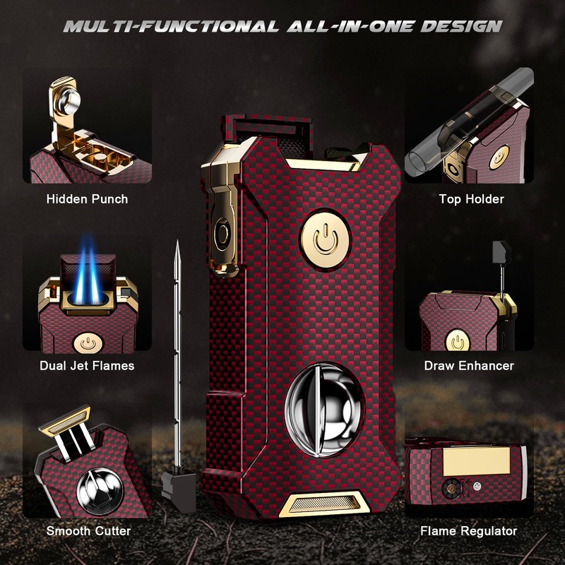 5-in-1 Torch Lighter with Cutter, Punch, Holder, and Draw Enhancer