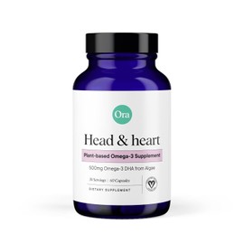 Ora Organic DHA Omega 3 Suplemento – Vegano, sin gluten DHA para la salud del cerebro, los ojos y el corazón – 60 cápsulas fáciles de tragar