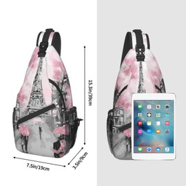 Jumou Paris Street Eiffel Tower Sling Bag Crossbody Women Men Travel Chest Backpack Leisure Sports Outdoor Running Hiking One Size