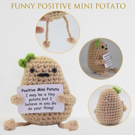 JoyChoi Emotional Support Plush - Positive Crochet Potato & Pickle, Cute & Funny Birthday, Anniversary, Christmas, Graduation Gifts, Room or Office Desk Decor for Women & Men (2 PCS with Base)