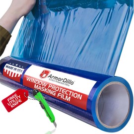 ArmorDillo Blue Protective Window Film with Utility Knife, 45-Day UV Protection, Window Shield Adhesive Film, Polyethylene Window Masking Film & Scratch Prevention for Window Glass - 24" x 200 Feet