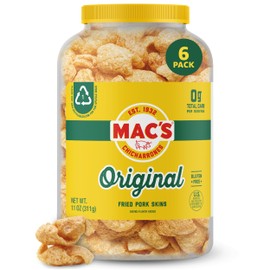 Mac's Original Fried Pork Skins - Original Flavored Chicharrones Pork Rinds - Low Carb, Gluten-Free, Keto-Friendly Snack- 7.5oz (6-Pack)