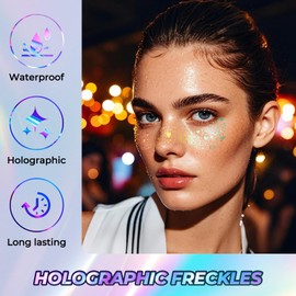 YGQQOY Holographic Glitter Freckles, Glitter Freckles Face Tattoo,Sparkle Makeup Patches,Face Glitter for Hallowmas Christmas,10pcs