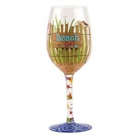 Designs by Lolita “Beach Girl” Hand-painted Artisan Wine Glass, 15 oz.
