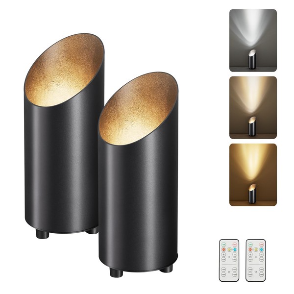 Powfloven 2 Pack Wireless Battery Operated Spotlights Indoor with Remote,