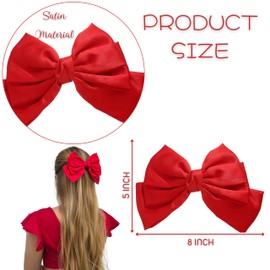 Satin Hair Bows Bulk Silky Big Hair Bows for Women Teens and Girls Short Hair Ribbons with Metallic Barrette Clips Short Tail Large Bow-Knot Hair Clips (Red, Blue, Pink, White, Black, Small Bows)