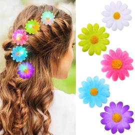 CAKURE Daisy Hair Clips Light Up Flower Hair Pins Cute Summer Hair Barrettes Fancy Hair Accessories for Women and Girls (Pack of 5) (e-multicolor set)