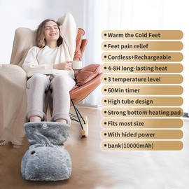 Ewarmer Electric Heated Foot Warmers for Women and Men,Rechargeable Cordless Foot Warmer Heating Pad with 4-8 Hours Long-Lasting Heat, Auto Shut Off with 3 Temperature Setting,High Tube Design