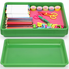 Hoteam 10 Pcs Flat Storage Organizer Tray Bin Letter Size Paper Tray for Classroom Plastic Stackable File Organizer for School Office Teacher Book Organization(Green,16.14 x 11.81 x 1.38 Inch)