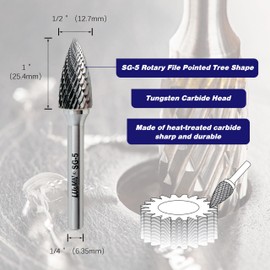SG-5 Double Cut Tree Shape Tungsten Carbide Rotary Burr with 1/4" Shank for Die Grinder and Drill,3PCS